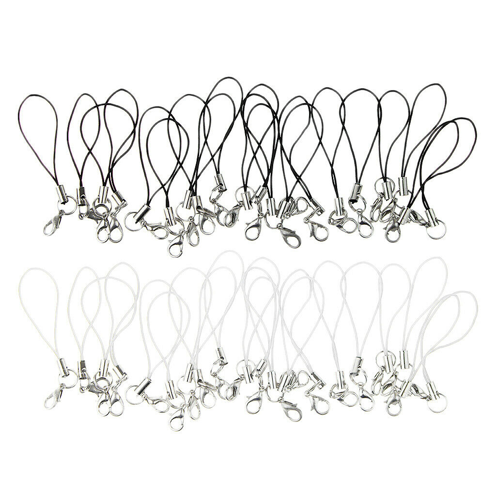 Set Of 40 Braided Polyester Cords With Clasp Hook DIY Carabiner Charm Black +