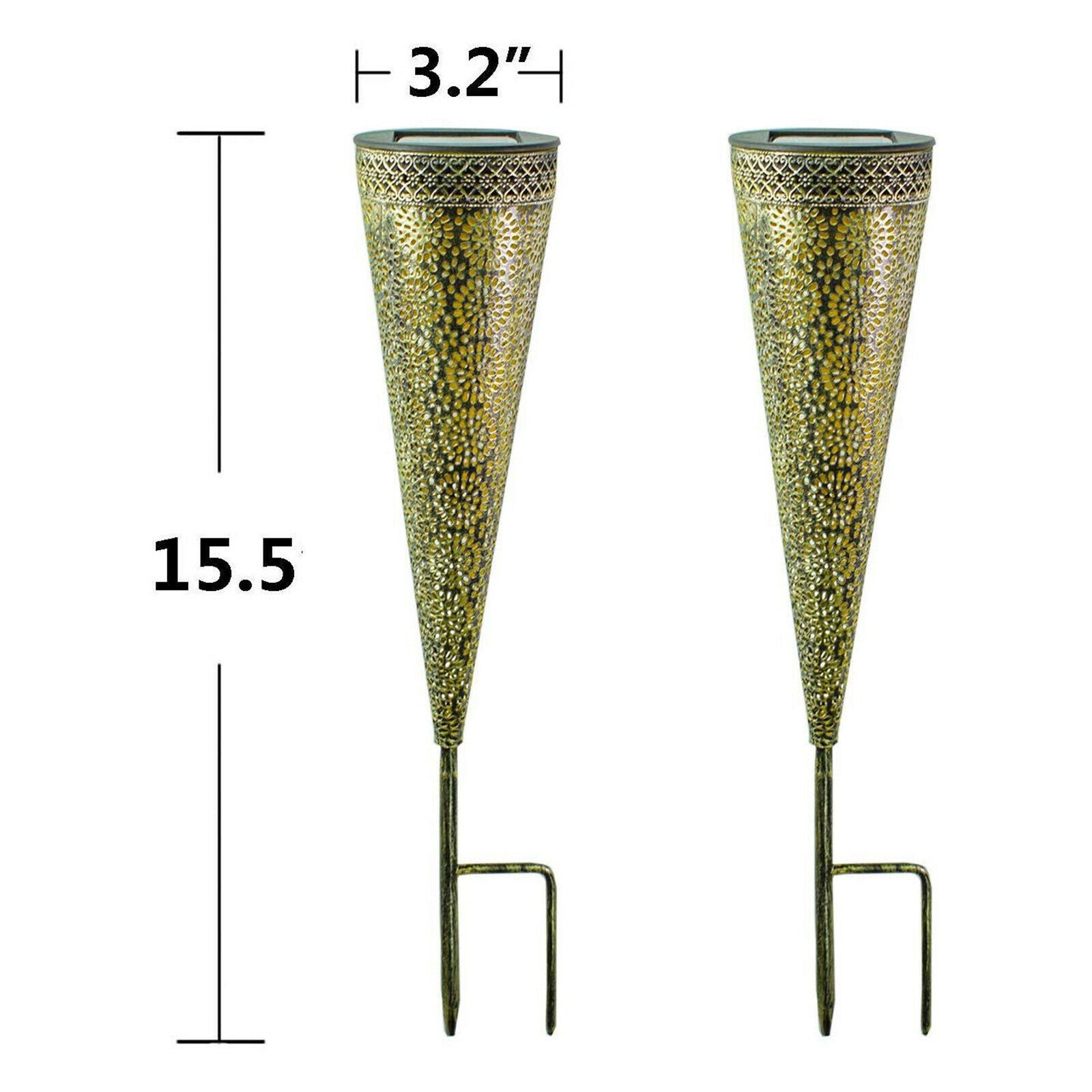 2x Garden Lamp Solar Powered Cone-shaped Standing Ornament Lights Waterproof