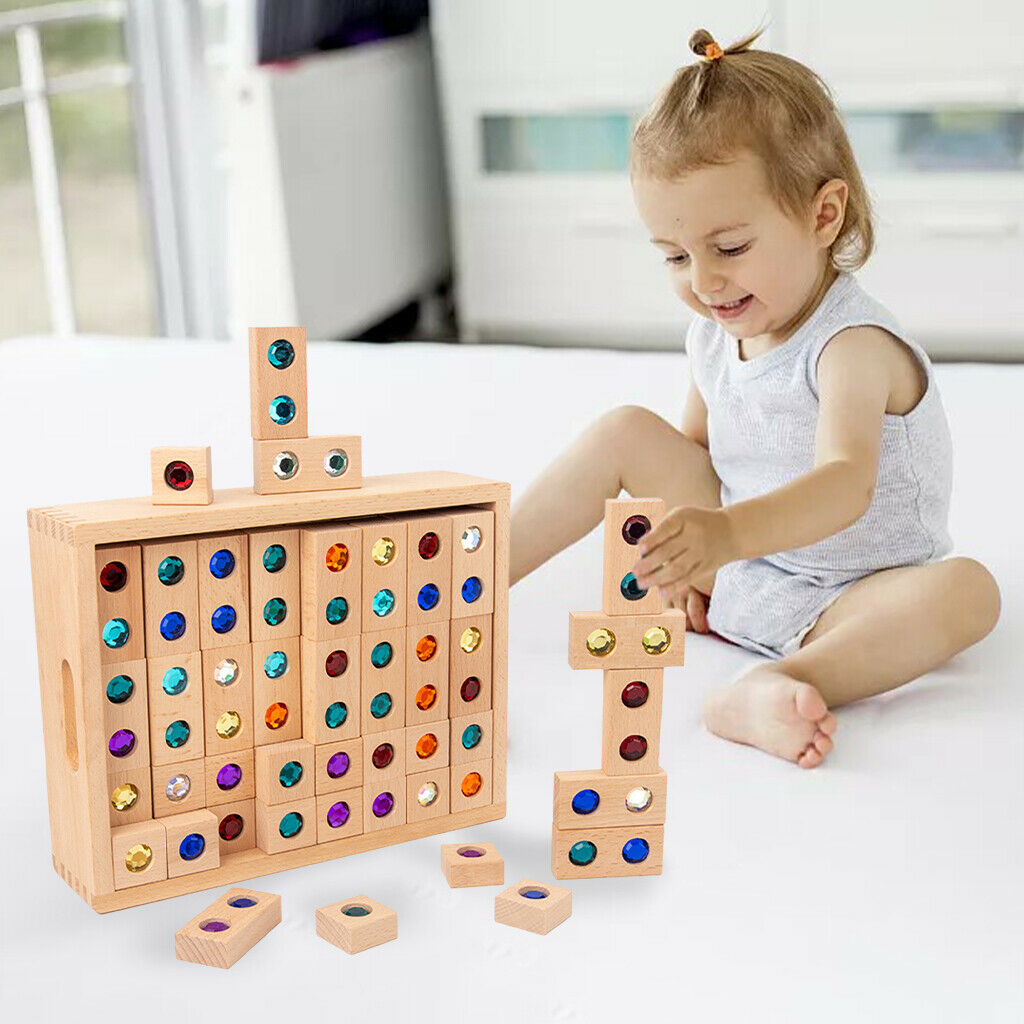 Wooden Colorful Gems Blocks Toys Stacking Educational Learning for Toddlers