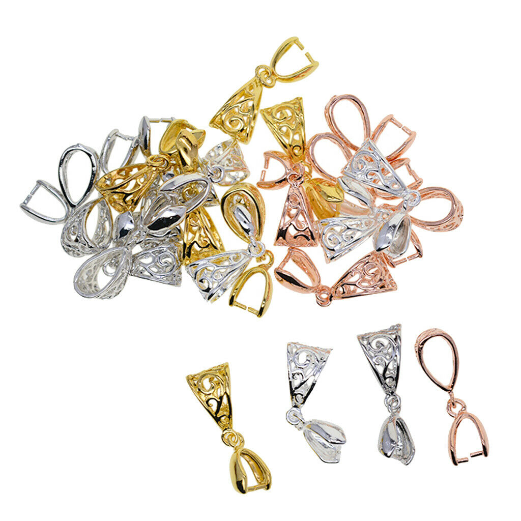 24 Pieces Filigree Pendants Clasps Pinch Clips Bails Dangle Charm