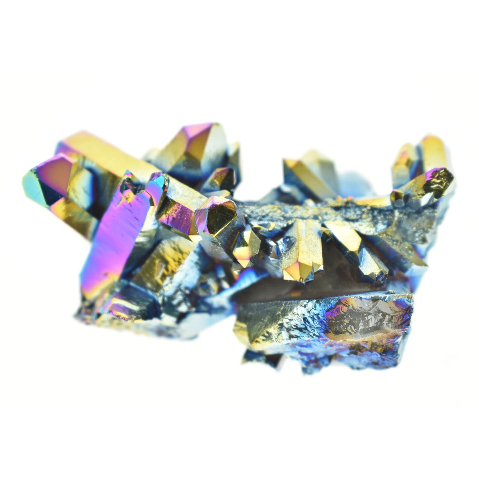 Natural Rainbow Aura Titanium Quartz Crystal Cluster Specimen Healing Stone
