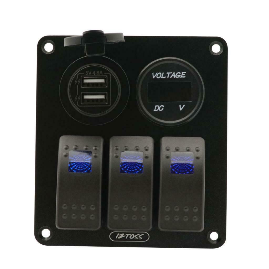 3 Gang Switch Panel with 12V-24V Voltmeter 4.8A USB Charger for RV Car