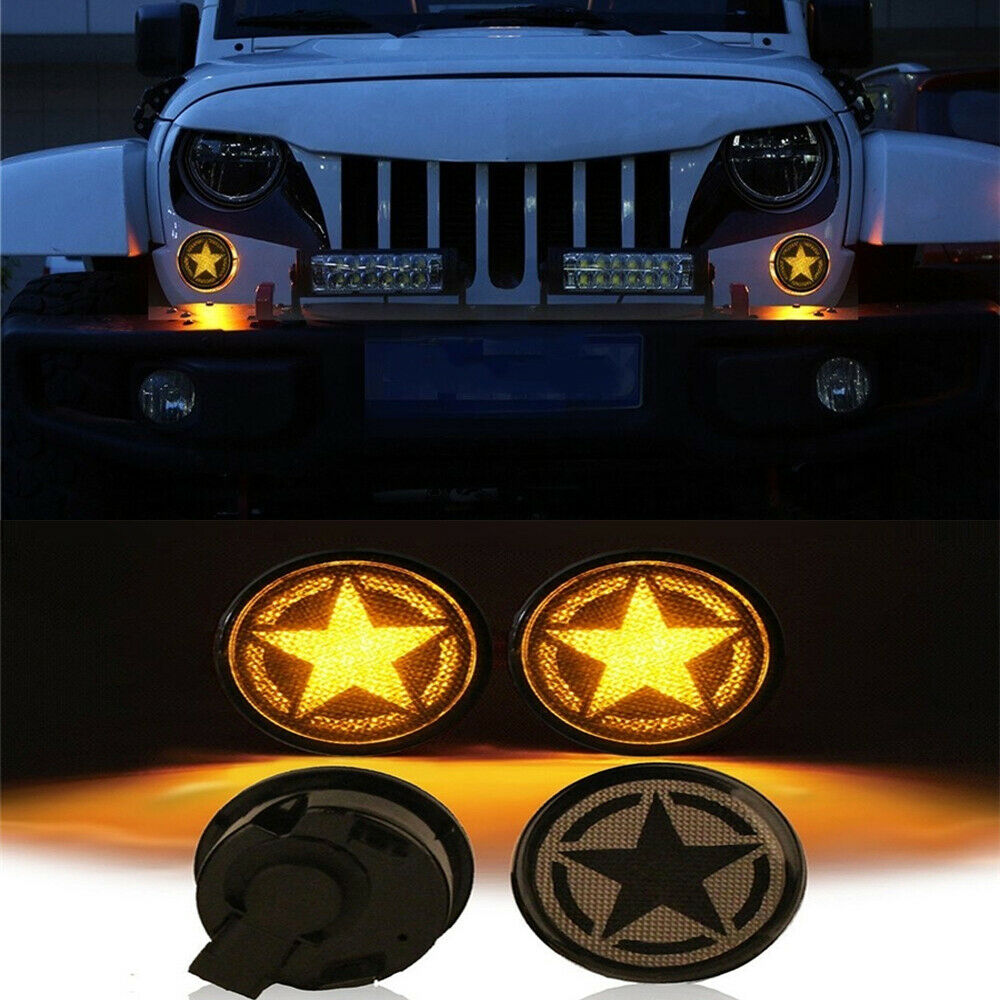 For 2007-18 Jeep Wrangler JK LED Smoke Turn Signal Lights Five Star Style 2Pcs