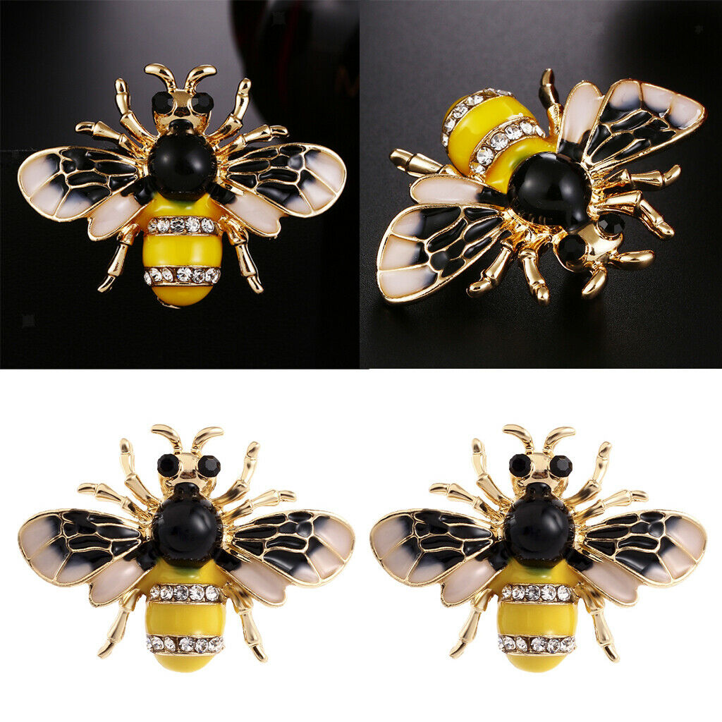 2 Pieces Rhinestone Enamel Bumble Bee Insect Animal Pin Badge Brooch