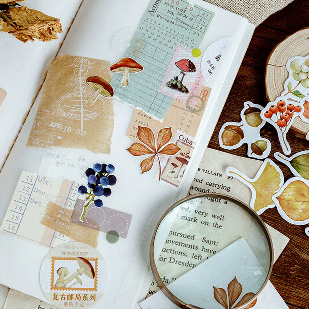 46Pcs Fallen Leaves Plants Scrapbooking Stickers Adhesive Paper Craft Stationery