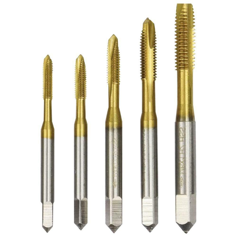 5pcs M3-M8 Spiral Groove Taps Titanium Coating Hand Tap Drill Thread Plug @
