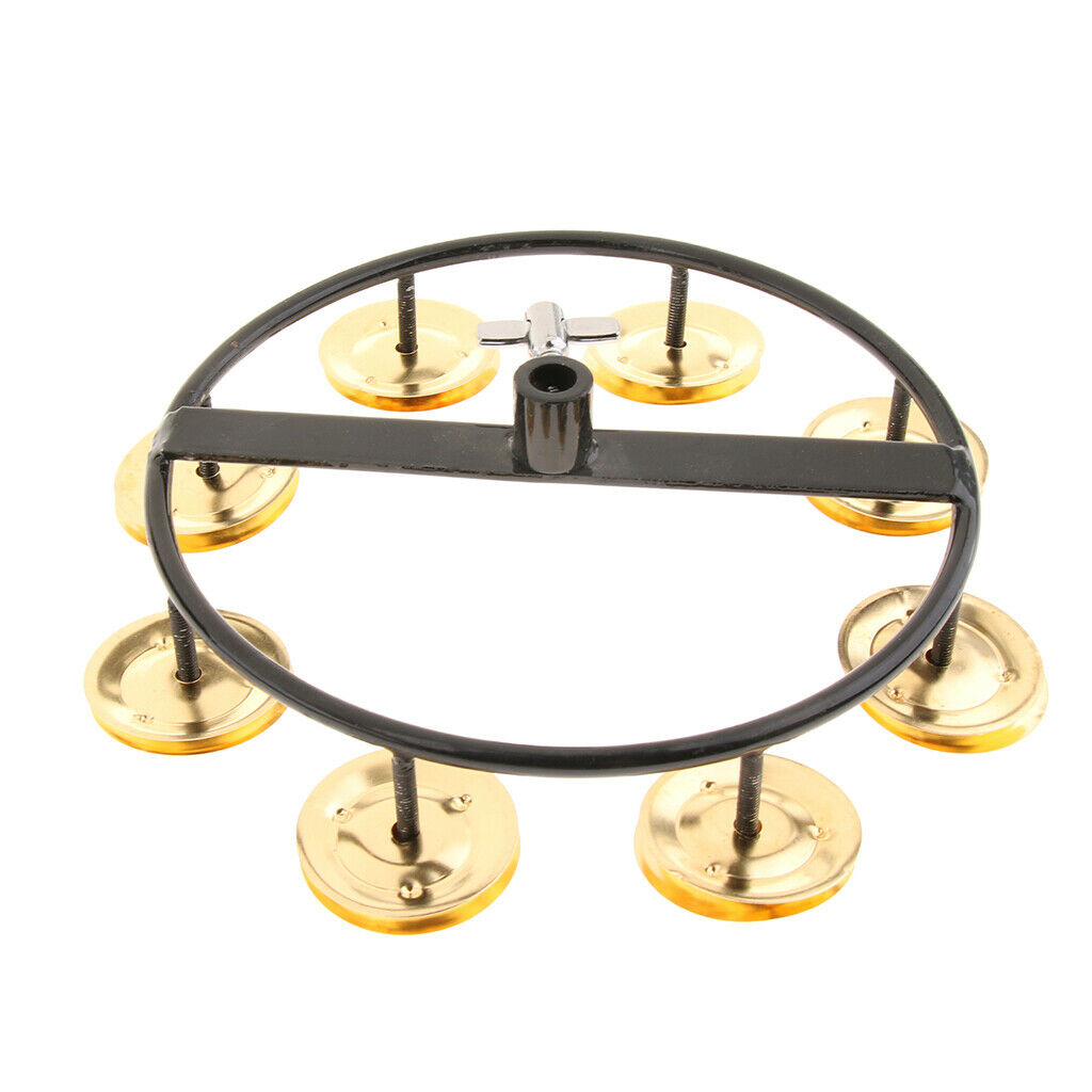 Golden Hi Hat Tambourine with Single Row Steel Jingles for Drum Set Percussion