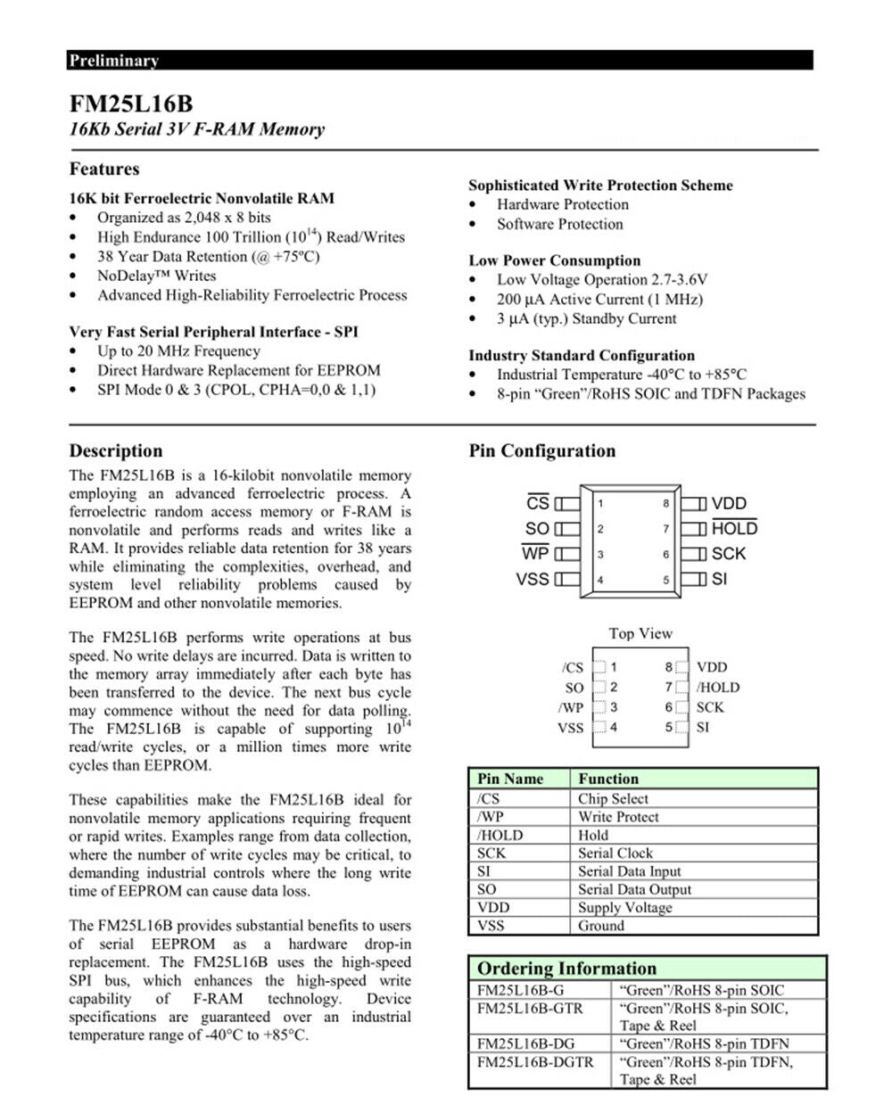 16K bit Ferroelectric Nonvolatile RAM Memory FRAM SPI Serial FM25L16B-GTR SOIC-8