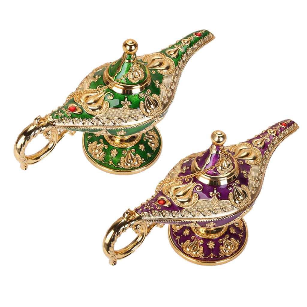 2pcs Classic Shiny Aladdin Lamp Metal Genie Lamp Ornament for Home Decor