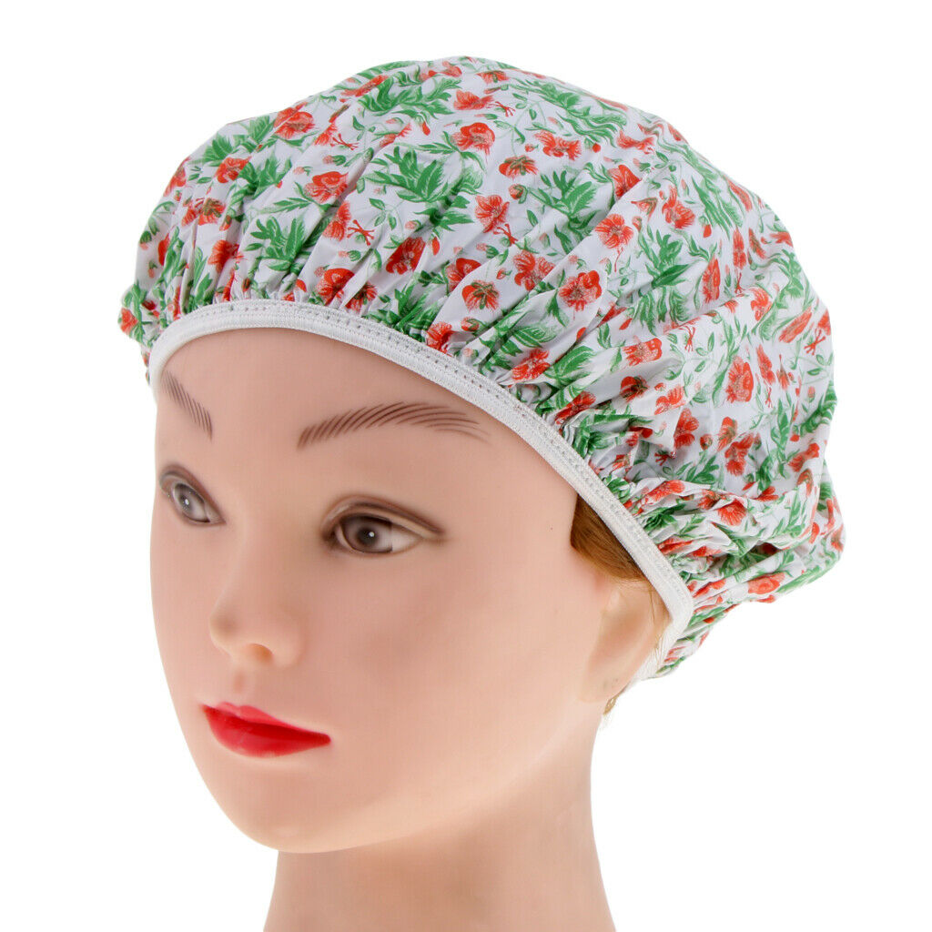 Women Shower Caps Bathing Bath Hat Elastic Salon Hair Cover Head   Cyan
