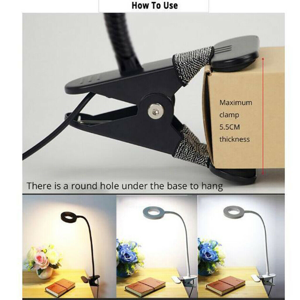 Flexible Clip On Desk Lamp Beside Bed Desk Table Reading Light Night Light