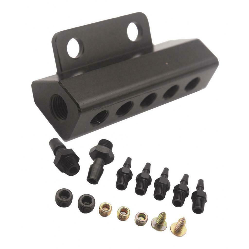 Aluminum Alloy 5 Ports 1/8 NPT Vacuum Manifold Kits - Anodized BLACK