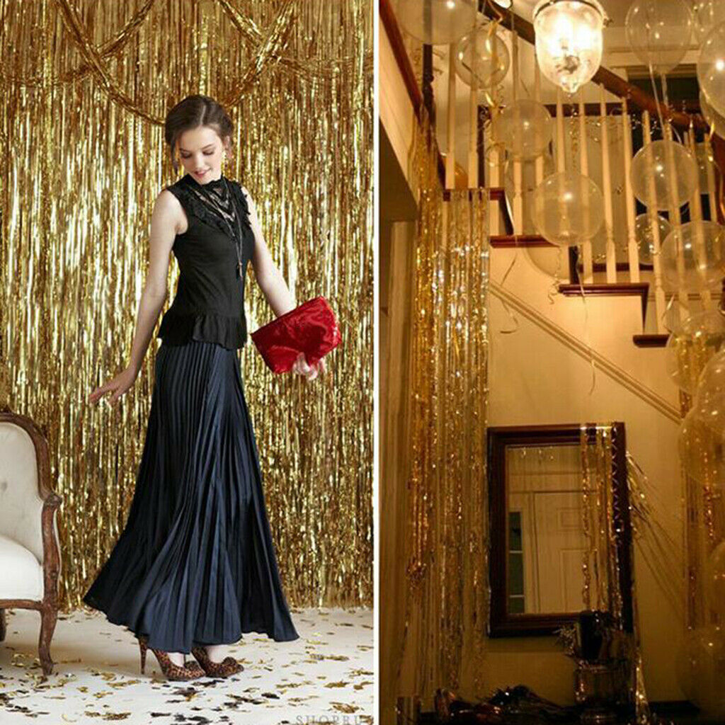 Tinsel Fringe Curtain Sequins Fabric Table Happy Balloons Wedding Party Decor
