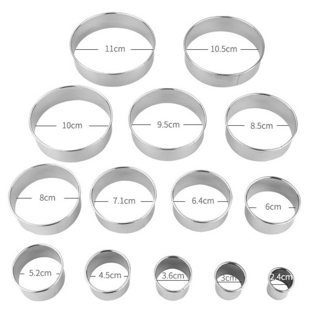 Stainless Round Cookie Biscuit Cutter Kit 14 Pieces For Fruits Veggies