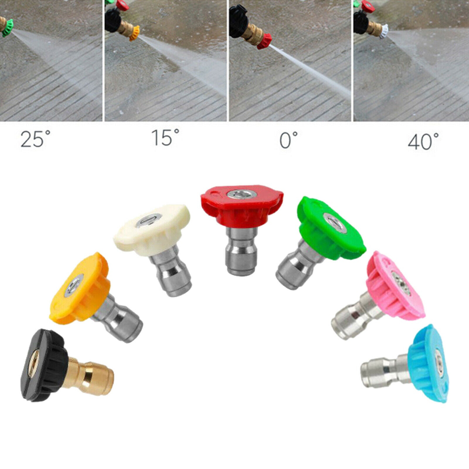 7x High Pressure Washer Spray Nozzle Tips 1/4 inch Quick Connect Fitting