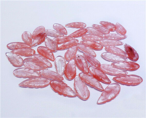 10Pcs 24x10x4mm Red Cherry Quartz Hand-Carved Leaf Pendant Beads DIY HH8387