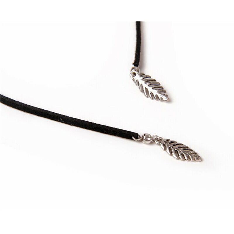 Boho Gothic Velvet Double Layers Beads Leaf Pendant Choker Long Necklace