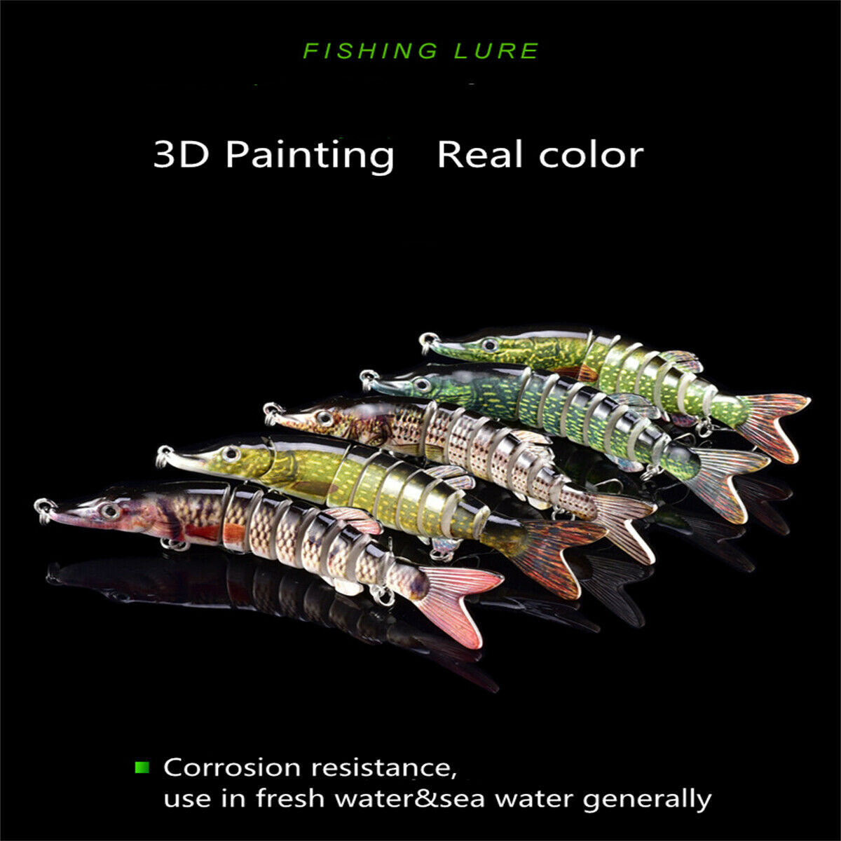 12.5cm Multi Jointed Muskie Green Fishing Lure Swimbait Life-Like Deepwater Bait