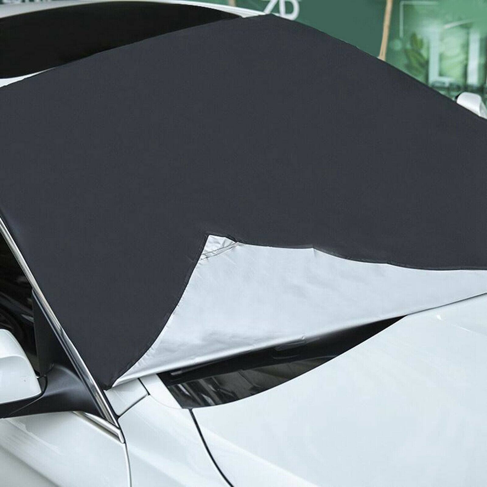 Black Front Car Windshield Snow Cover with 6 Magnetic, Wiper Protector all