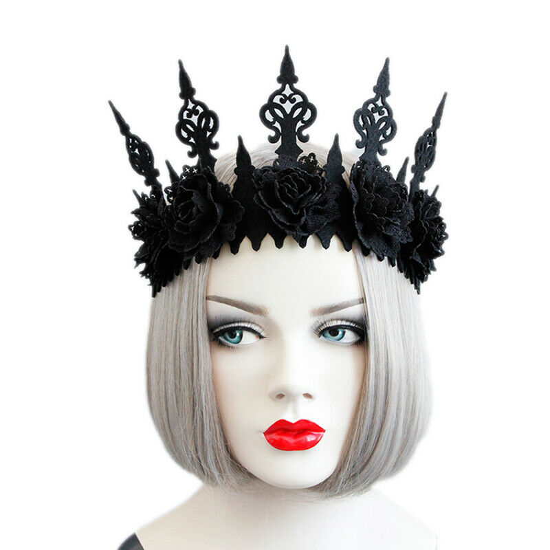 Dark Black Gothic Queens Flower Crown Hairband Headband Halloween Party C.l8