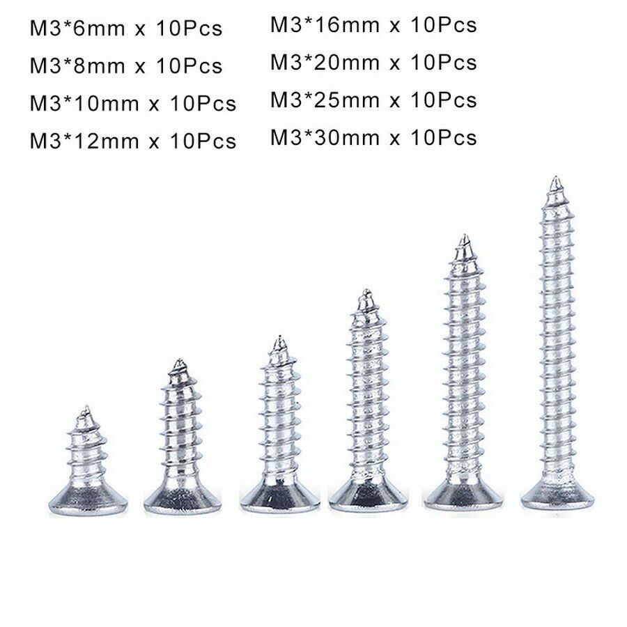 80Pcs M3* 6-30mm Countersunk Chipboard Self Tapping Screws Set A4 316 Stainless