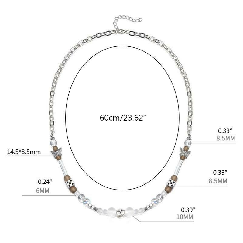 Butterfly Adjustable Choker Lucky Dice Beaded Stainless Steel Chain Necklace
