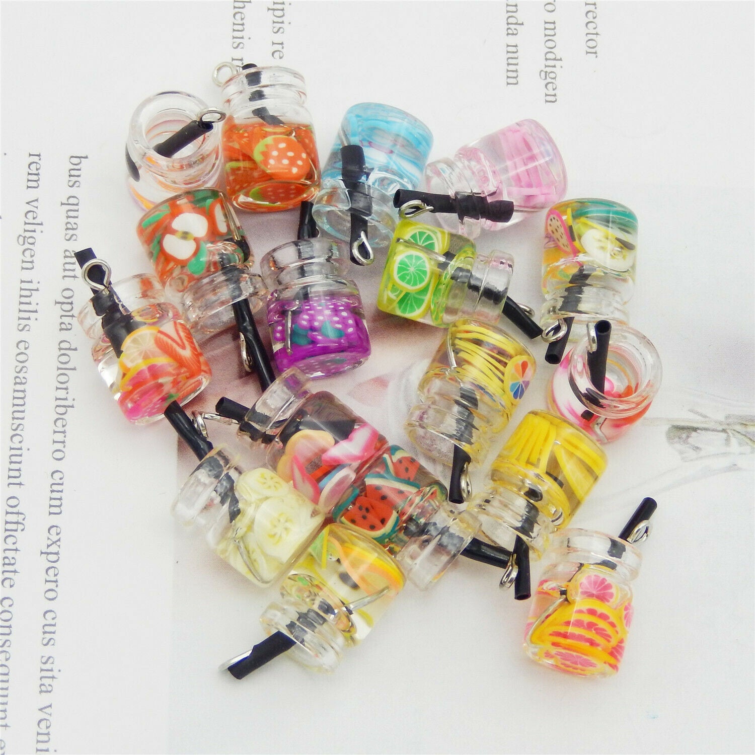 Wholesale Multi-Color Mixed Fruit Juice Glass Bottle Pendant Charms Crafts 20pcs