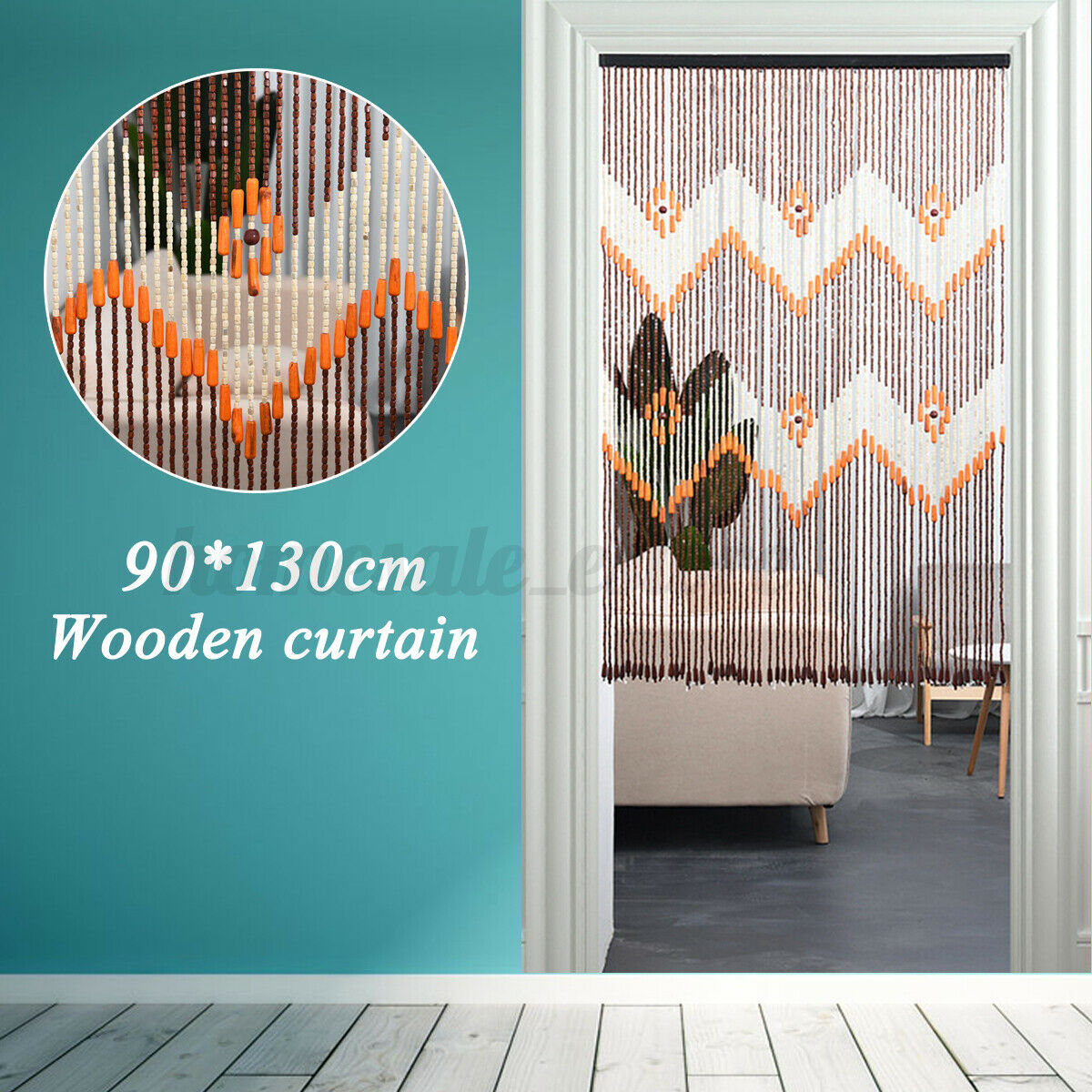 60 Line Wooden Bead Curtain Fly Screen Decor Porch Bedroom Living Room 90*130cm