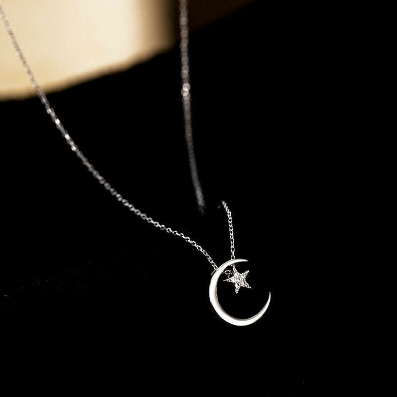 1X Moon Star Necklace Fashion Simple Sparkling Clavicle Chain Woman Jewel.l8