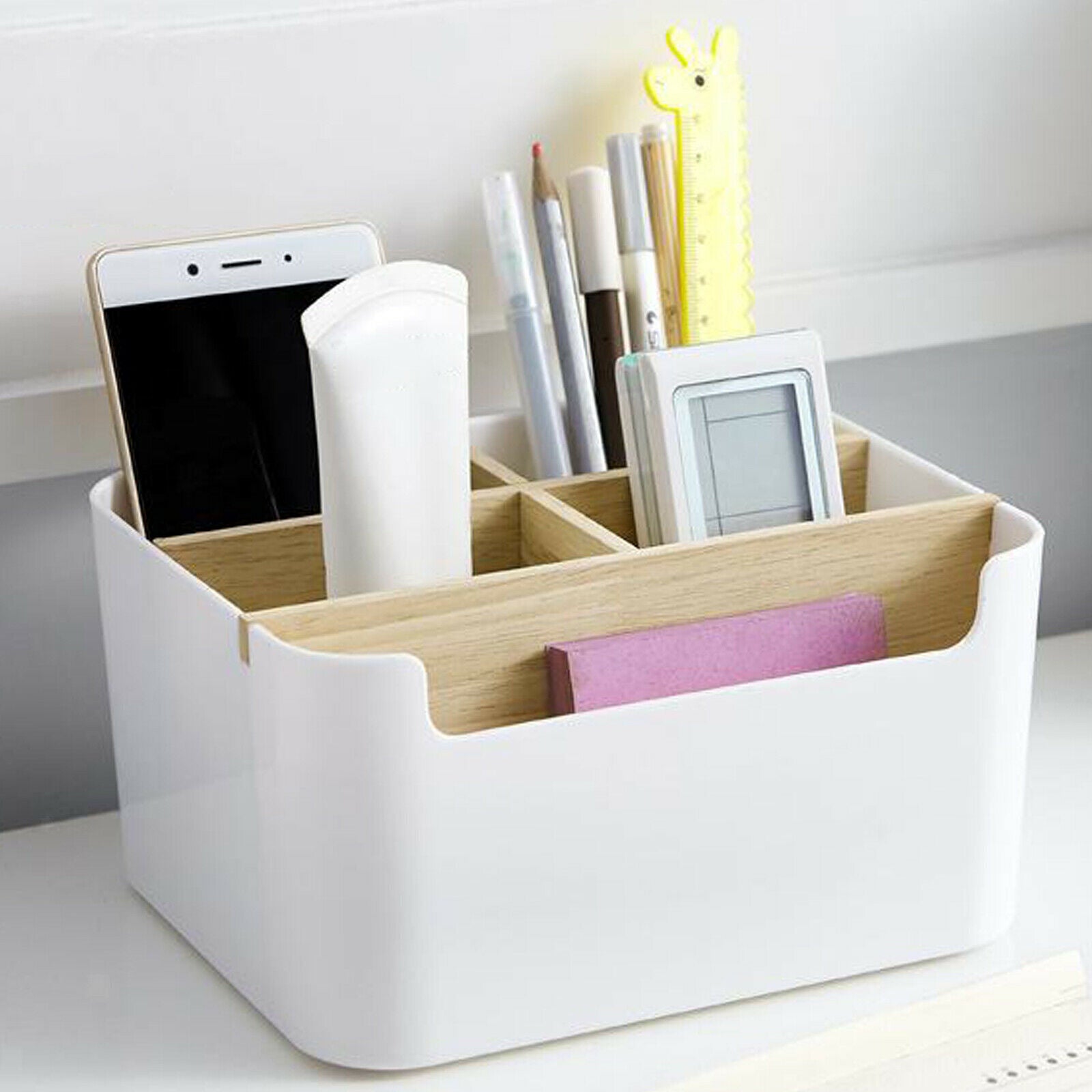 Plastic Desk Storage Box Stationery Makeup Cosmetic Organizer 5 Compartments