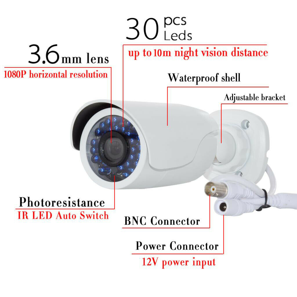 White 720P DC 12V Alloy Adjustable Outdoor Hidden Securitys Camera IP66