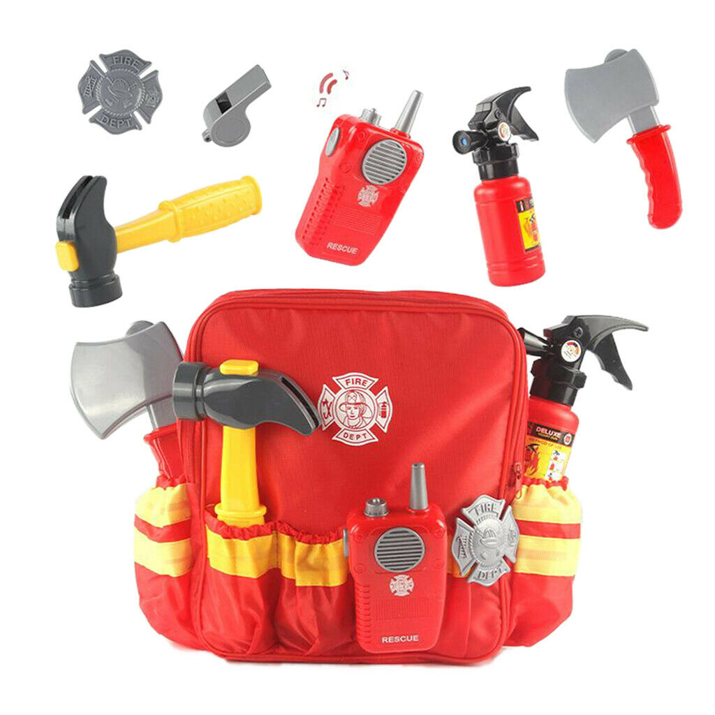 Fireman Suit for Kids Dress Up with Backpack and Accessories Pretend Play