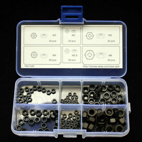 Hex Nuts M2 M2.5 M3 M4 M5 M6 120pcs Assortment Kit Black Oxide with Box