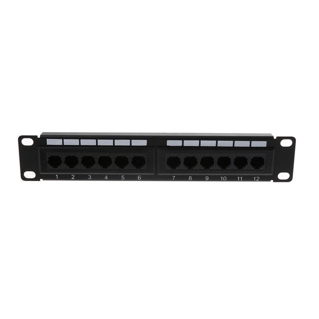 12-Port Patch Panel Cat5e UTP Black Wall Mountable Table Mounting 8x