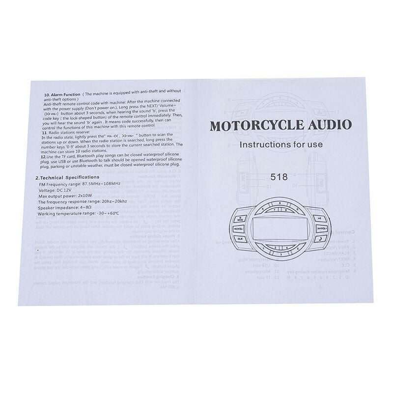 Motorcycle Host Machine Bluetooth Audio MP3 Radio Stereo Speaker Universal Bike