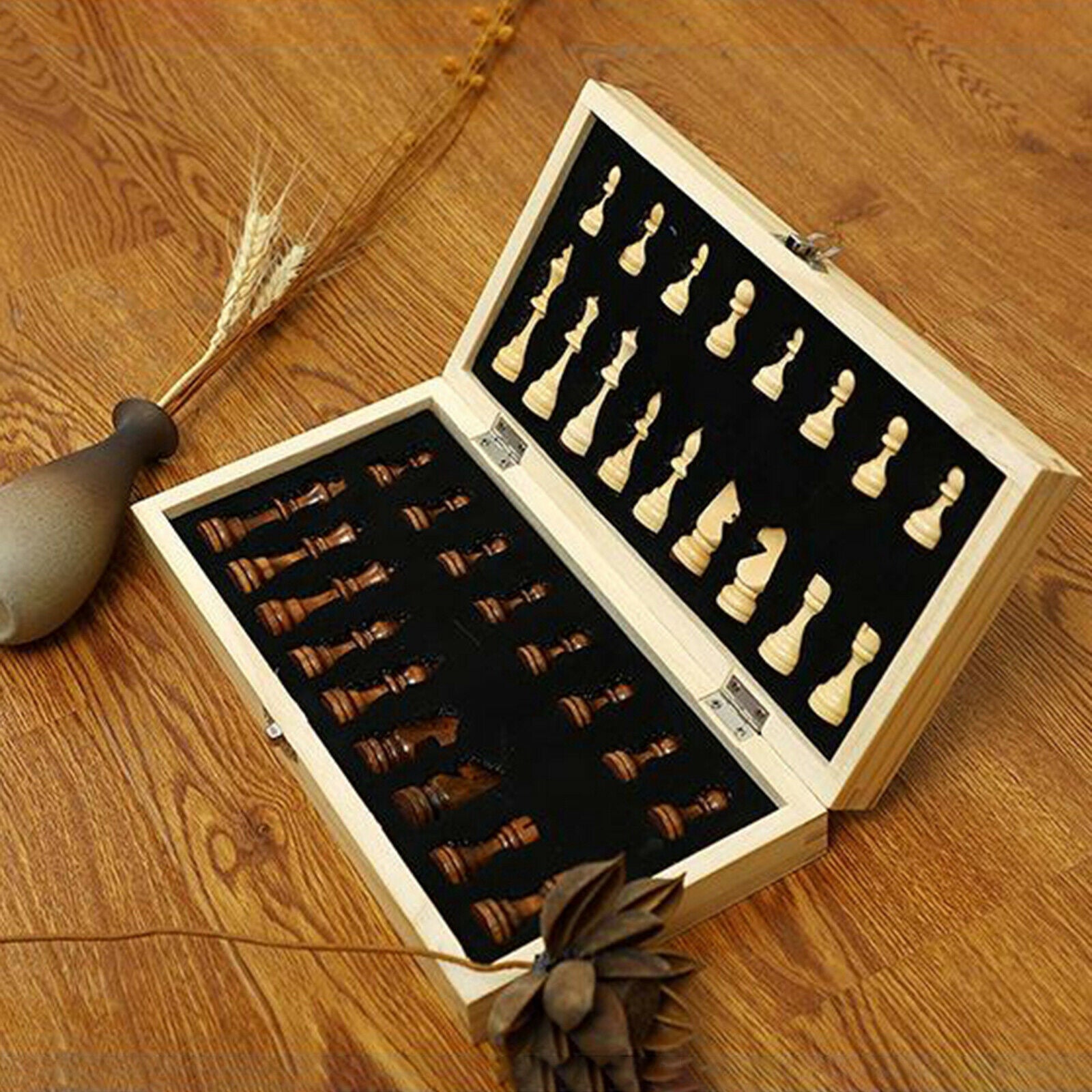 Folding Magnetic Wooden Chess Kit Handmade Foldable 34cm Chessboard Toys
