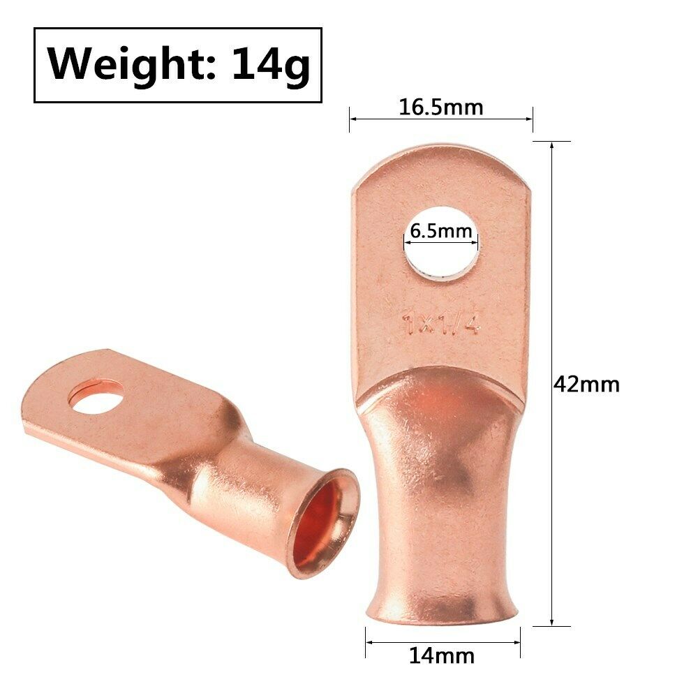 1AWG 1/4" Copper Wire Ring Terminal Lug Battery Welding Bare Connectors