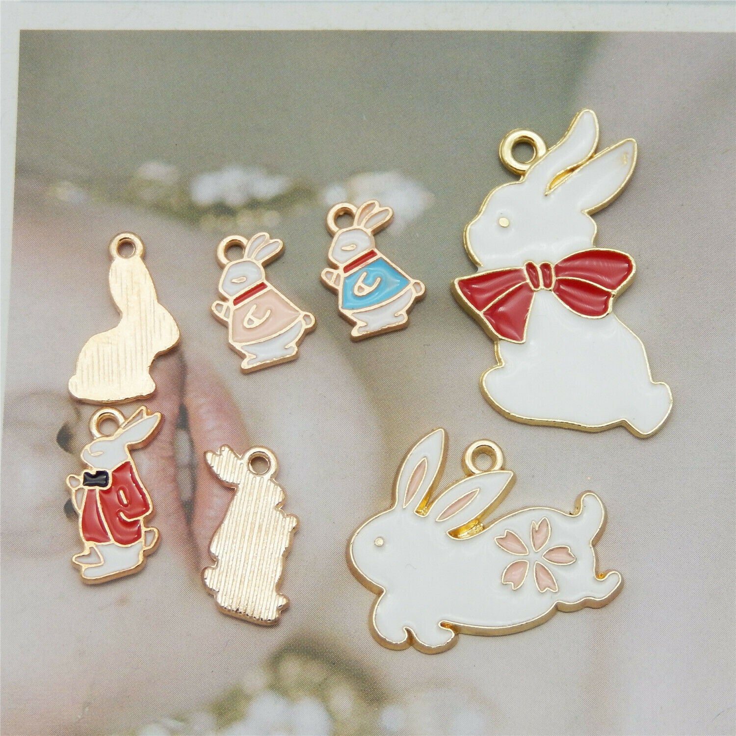 Wholesale Enamel Mixed Rabbit bunny Pendant Charms for Necklace Bracelet 21pcs