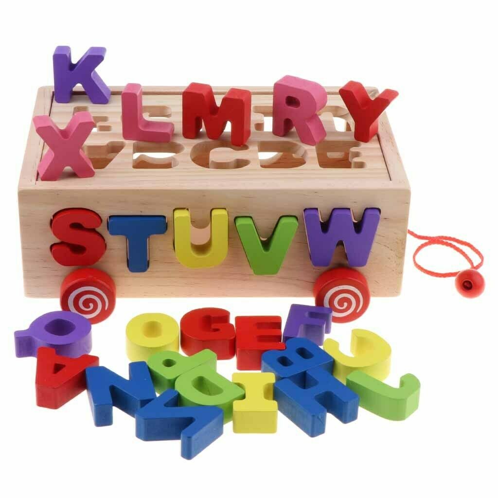 Wooden Shapes Sorter Bus Pull Along Car Early Development Toys for Toddlers