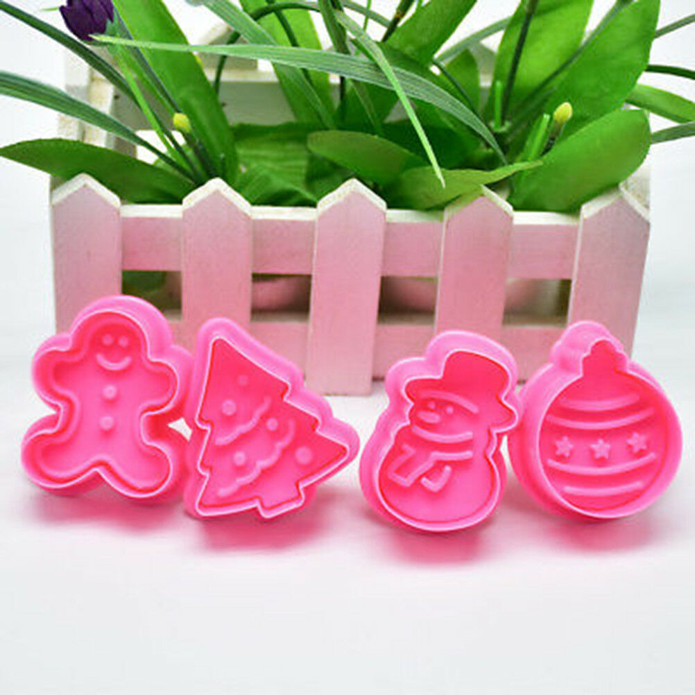 4pcs christmas cookie biscuit plunger cutter mould fondant cake mold bakin.l8