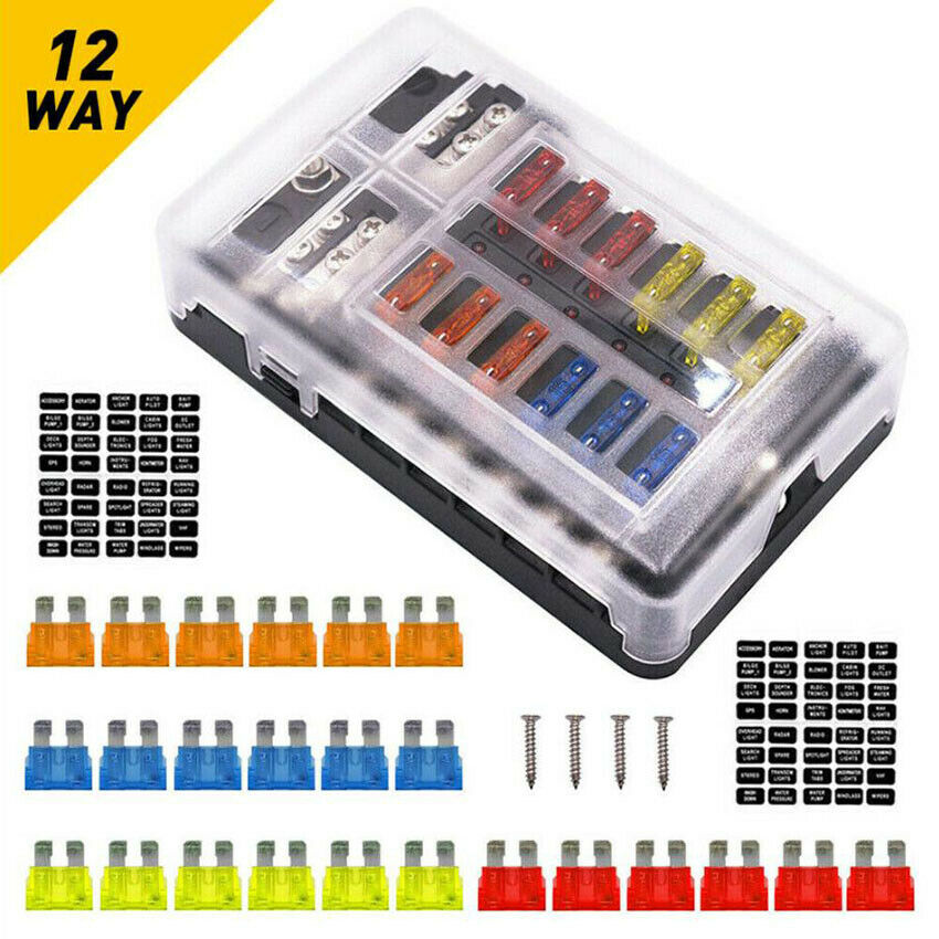12 Way Auto Blade Fuse Holder Box Block w/ LED Indicator for 12V Car Marine