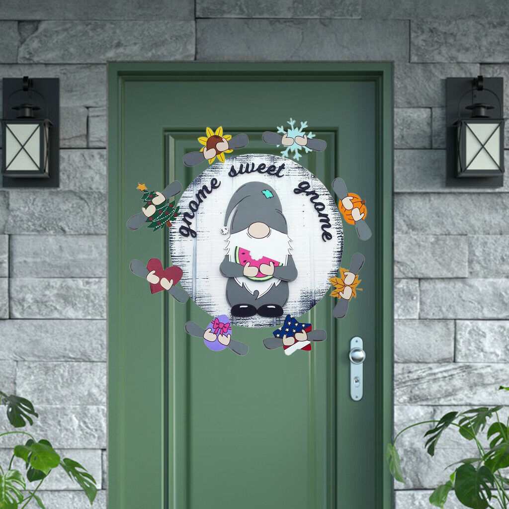 Wooden Gnome Sign Plaque Indoor Outdoor Spring Front Door Window Garden