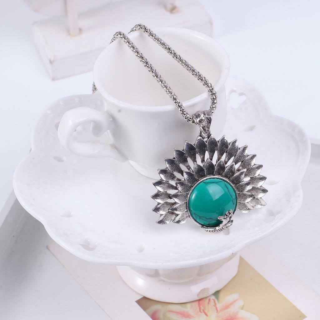Turquoise Stone Pendant Necklace Earrings Bracelet Jewelry Set Peacock Green