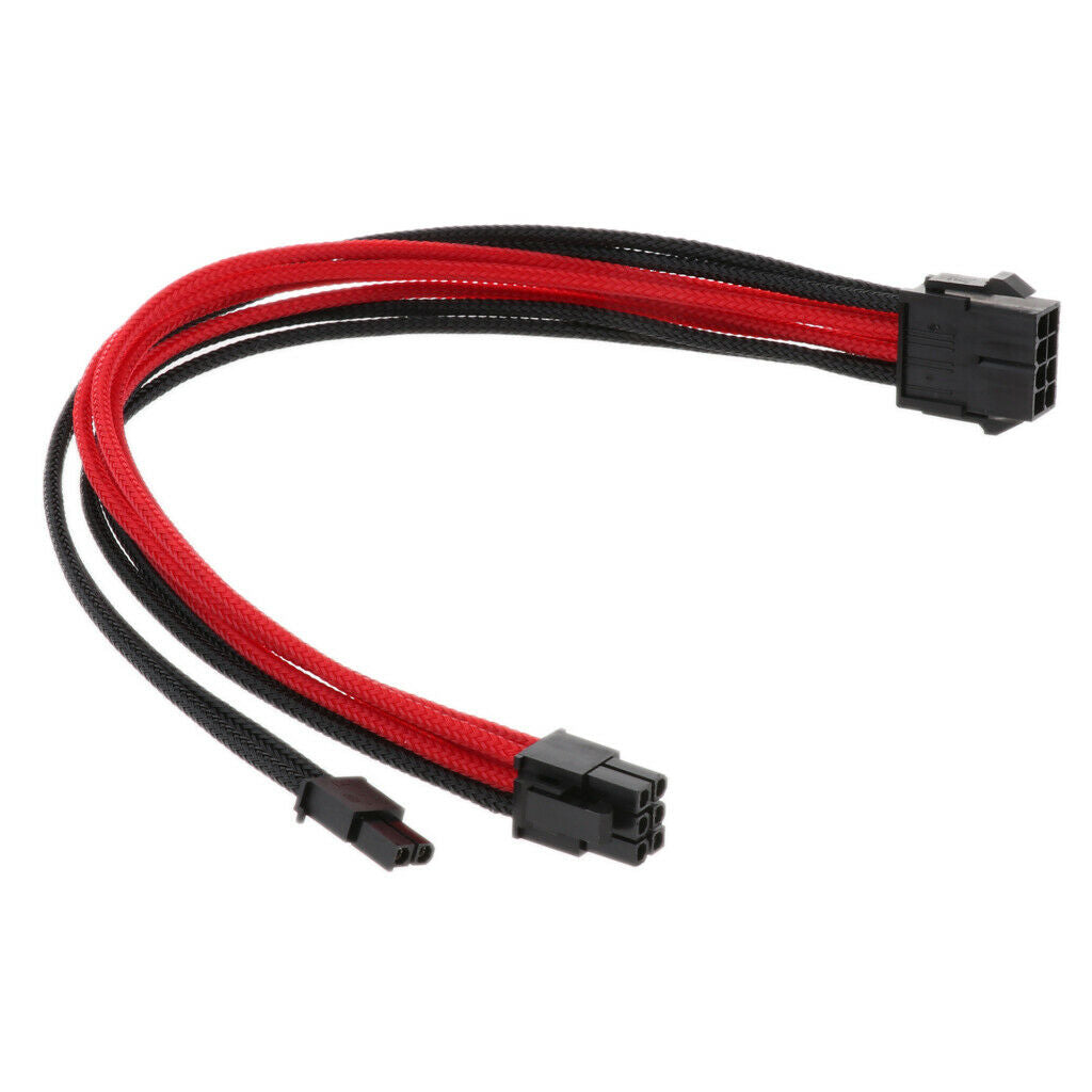 Video Card VGA PCI-E 8Pin to 6+2pin Extension Cable Sleeved Black+Red 30cm