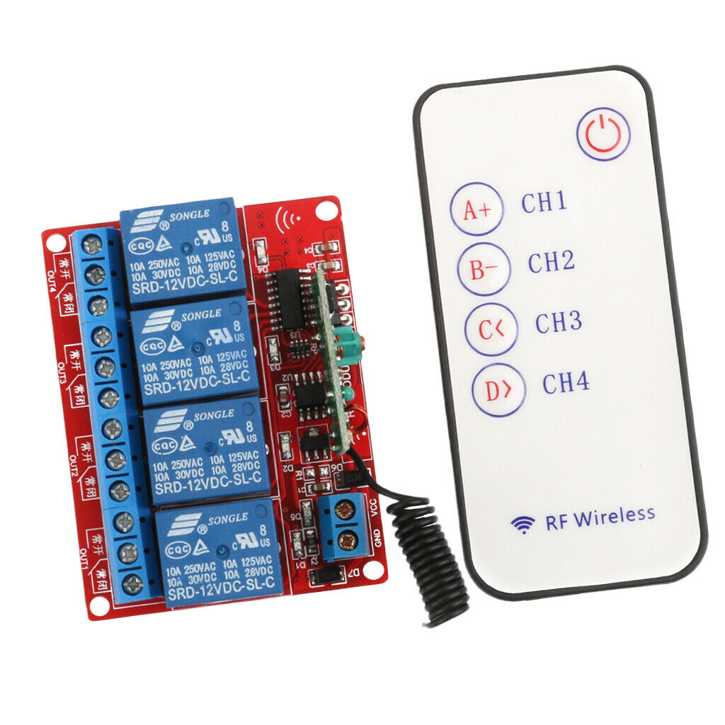 12V Four Channel 433M RF Wireless Relay Self-lock Module With Remote Control