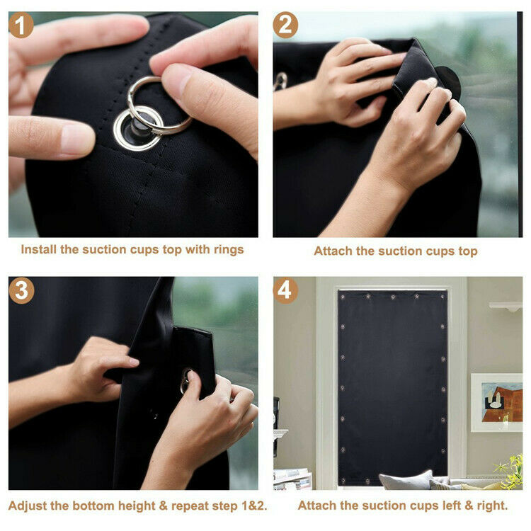 Temporary Blackout Blind Curtain For Window Adjustable Sucker Shade Drape TherZ3