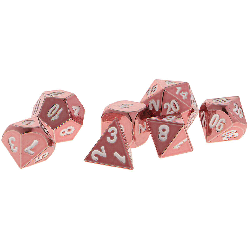 7Pieces Alloy Polyhedral Role Playing Game Dices with Box for TRPG Toys Pink