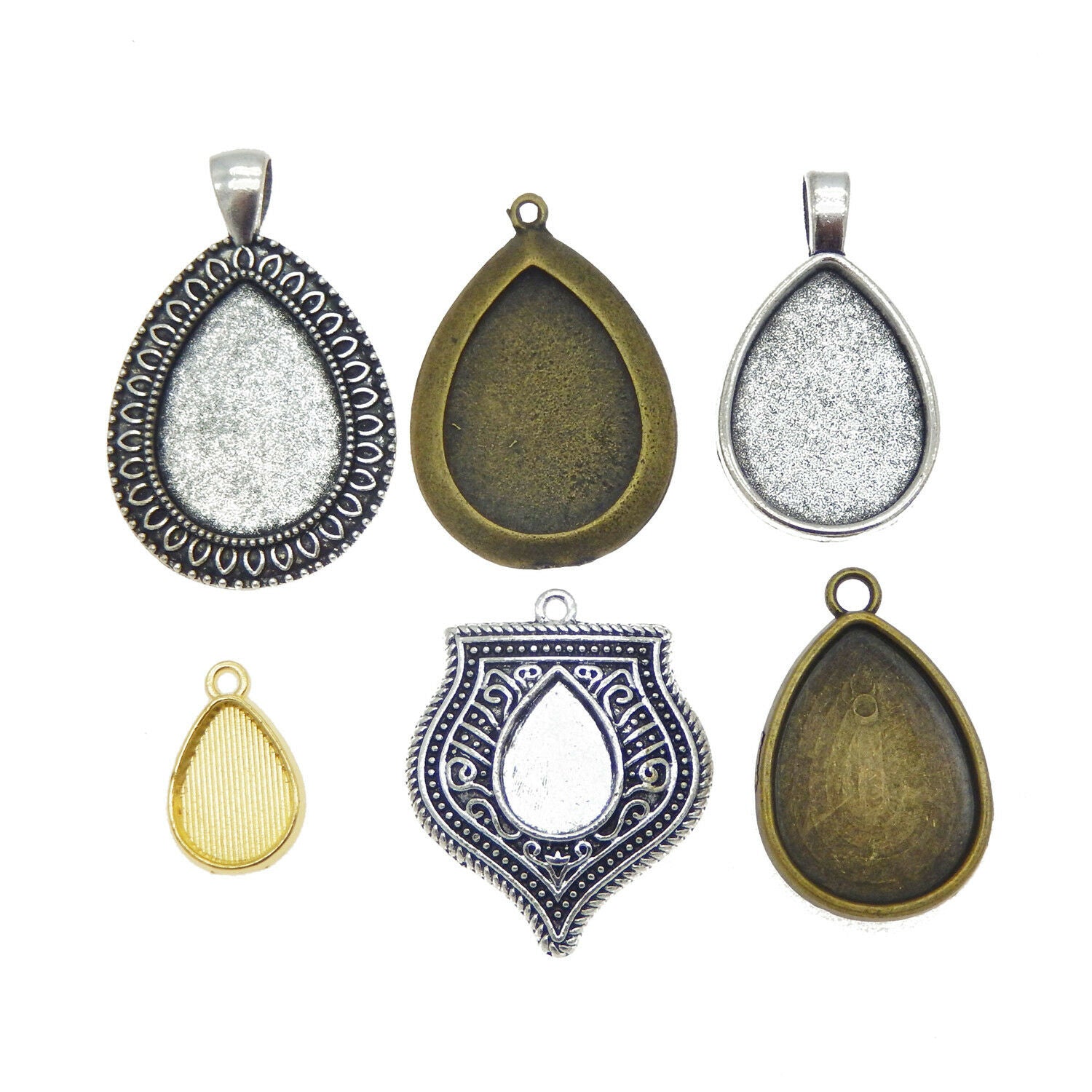 10 pcs Mix Lot Blank Bezel Base Setting Teardrop Pendant Charm Alloy For Jewelry