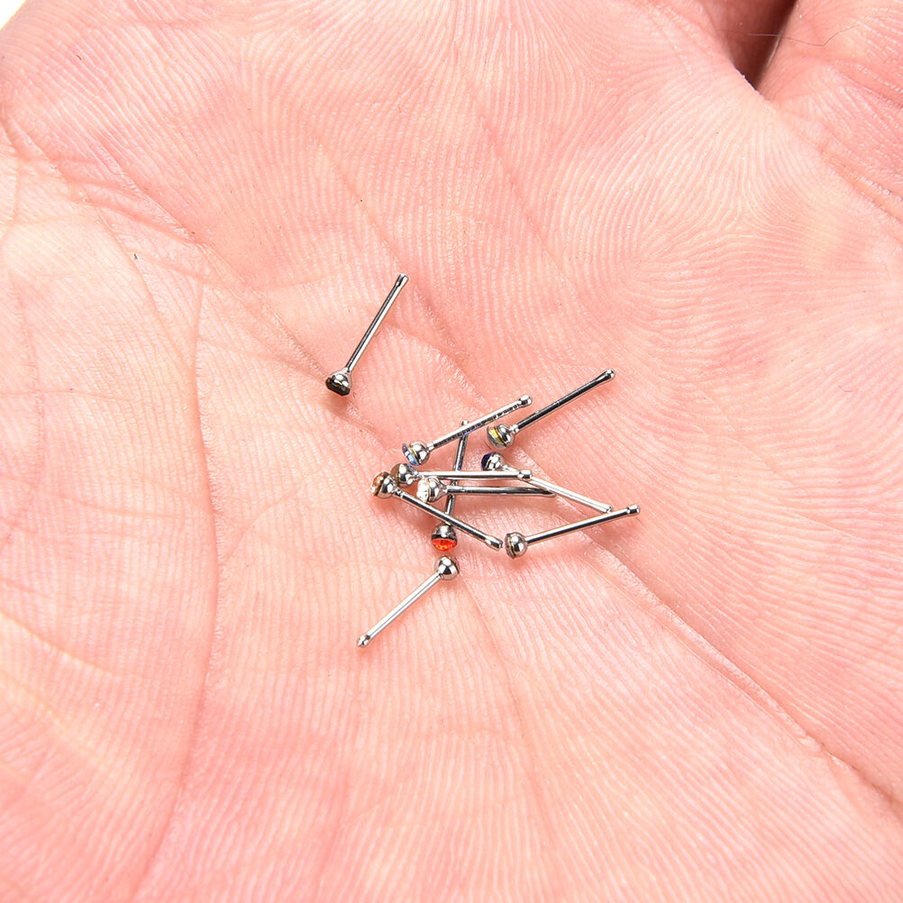 10pcs Crystal Rhinestone Nose Ring Bone Stud Stainless Body Piercing Jewel.l8