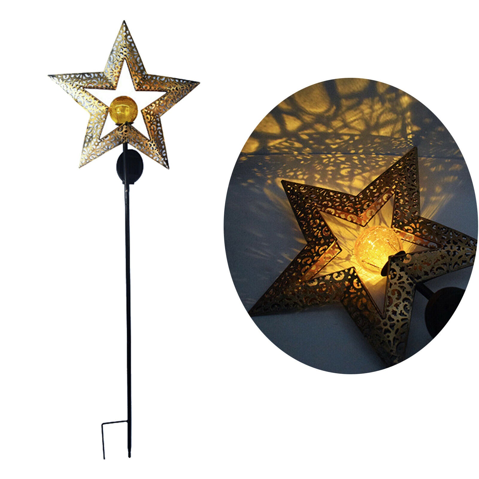 Garden Solar Lights Metal Star Stake Light Ornaments Warm White LED Pathway